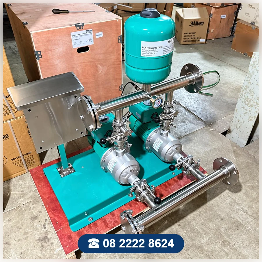 Hệ 2 bơm tăng áp biến tần Beluno 2IVT – ống góp inox, tủ điện Hệ 2 bơm tăng áp biến tần Beluno 2IVT – ống góp inox, tủ điện